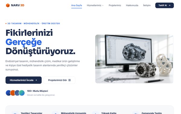 NARV3D - 3D Tasarım ve Mühendislik kurumsal web sitesi